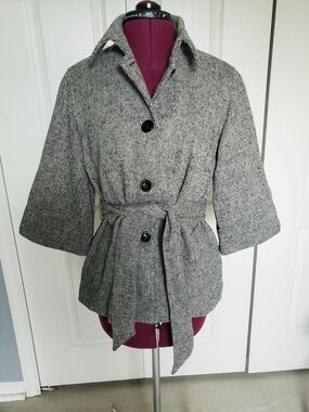 GAP Gray Herringbone Pea Coat with Tie Belt